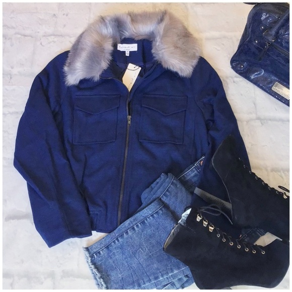 FEW LEFT❗CURRENT AIR Casual Chic Navy Bomber Jacket - Picture 2 of 8